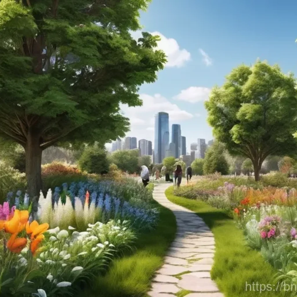 야생화 도시 공간의 적용 가능성 분석 - **Prompt:** A vibrant and serene city park, meticulously designed with abundant patches of colorful ...