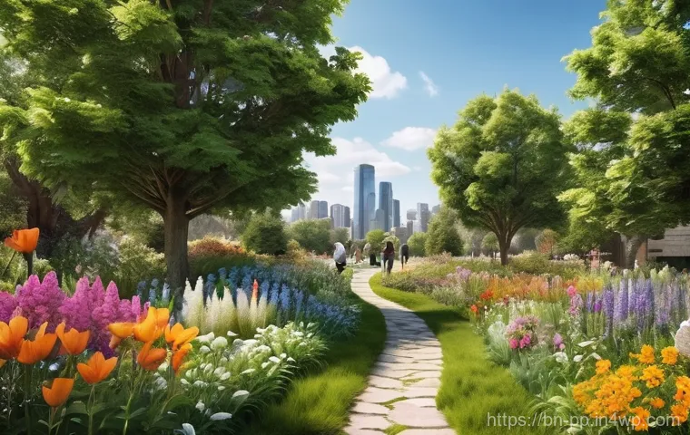 야생화 도시 공간의 적용 가능성 분석 - **Prompt:** A vibrant and serene city park, meticulously designed with abundant patches of colorful ...