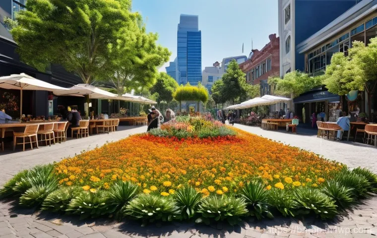 야생화 도시 공간의 적용 가능성 분석 - **Prompt:** A lively and uplifting urban street scene, where an array of brightly colored wildflower...