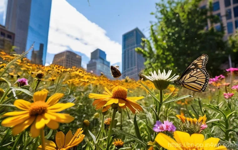도시 내 야생화 조성 파트너십의 중요성 - **Prompt 1: Urban Sanctuary of Wildflowers**
    "A serene and vibrant urban park scene at golden ho...