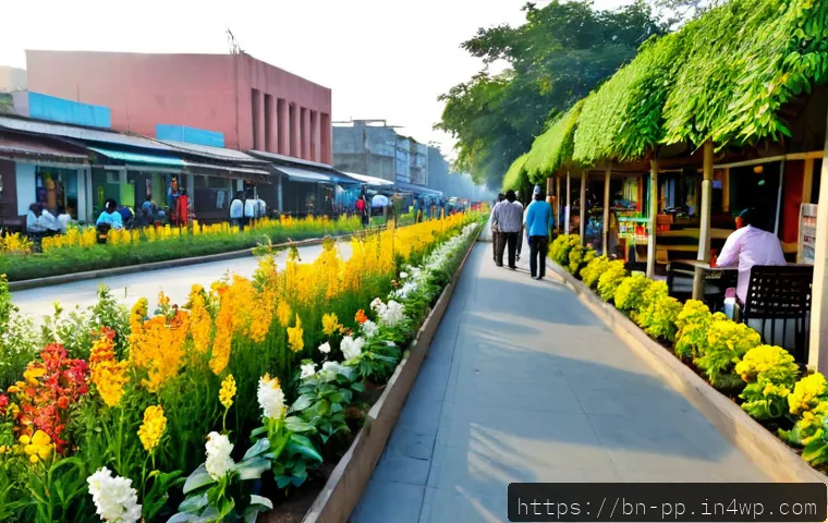 야생화 도시 공간 조성으로 인한 경제적 혜택 - Photorealistic urban wildflower corridor in a modern Bangladeshi city, colorful native flowers and p...